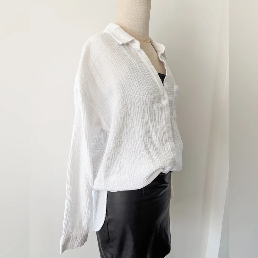 Rachel Roy White Textured Gauze Cotton Button Down - Large - Picture 9 of 10